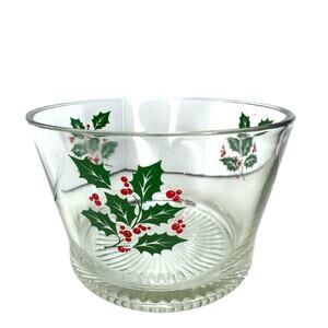 HOLLY by Indiana Glass Holly Berries Christmas Party Serving Bowl Holidays